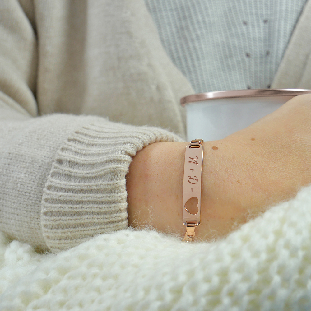 Roségold Armband mit Herzstanze - Initialen Gravur