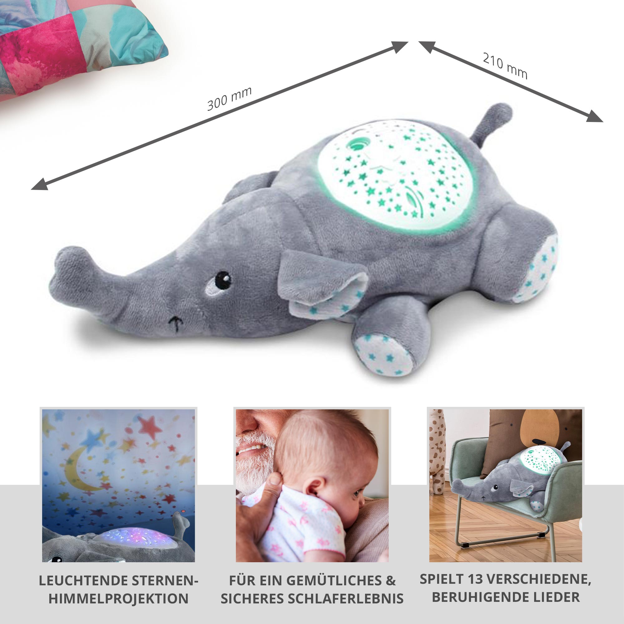 Kuscheltier Elefant - Sternenhimmel Projektor
