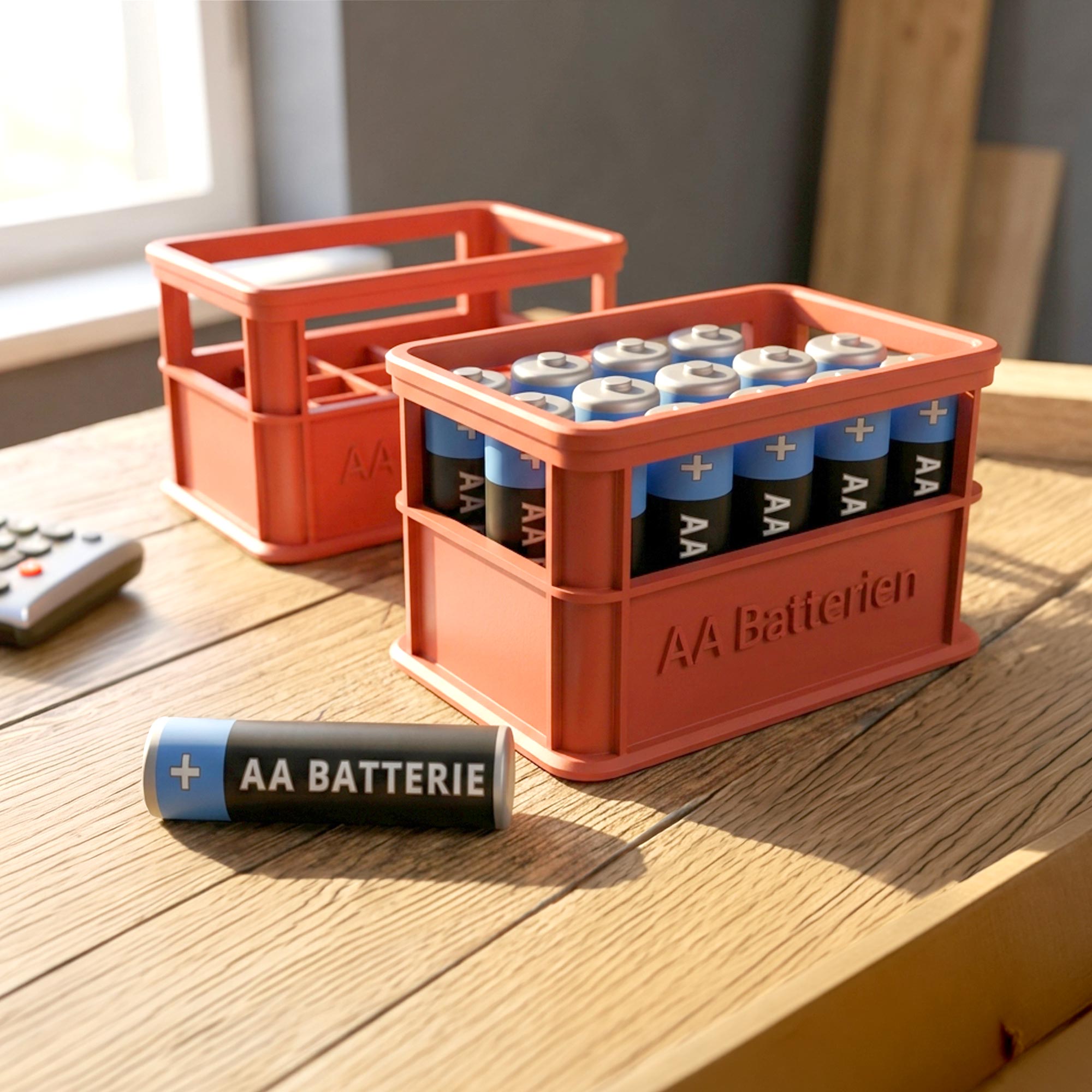 Stapelbare Aufbewahrungsbox für Batterien AA - 2er Set Bierkiste Rot