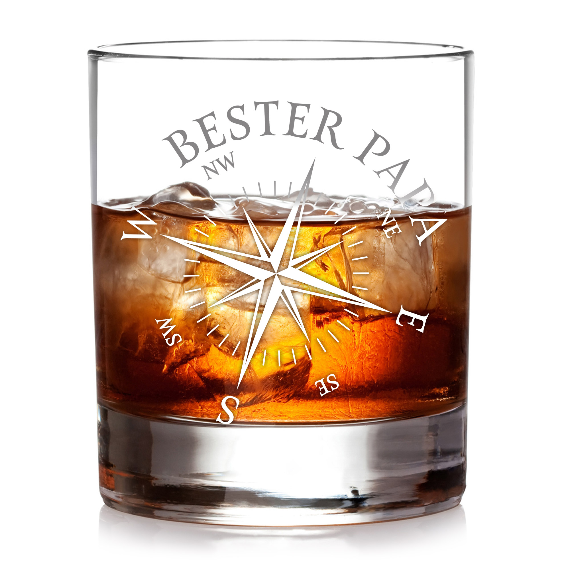 Whiskey Glas mit Gravur, Whisky Geschenk für Papa mit Kompass Motiv, Whisky Zubehör als Vatertagsgeschenk, Graviertes Whisky Glas im Tumbler Stil