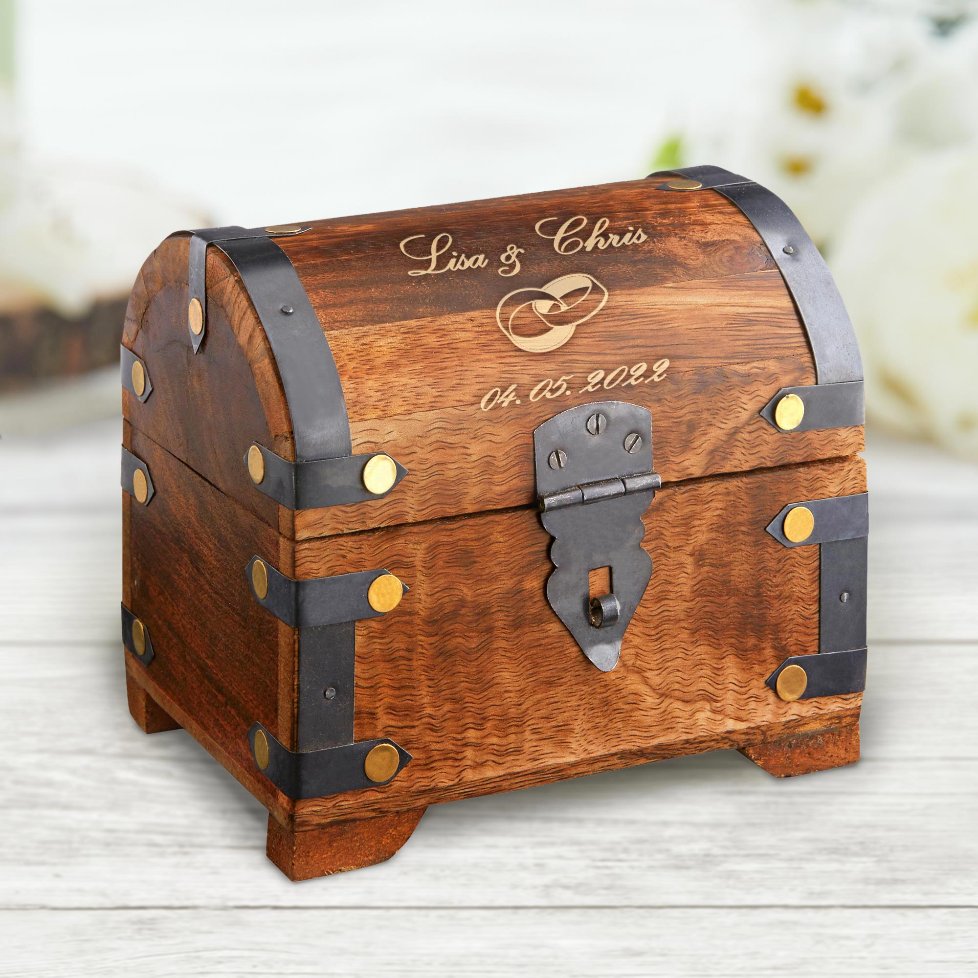 Schatztruhe mit Gravur -  zur Hochzeit - Dunkel