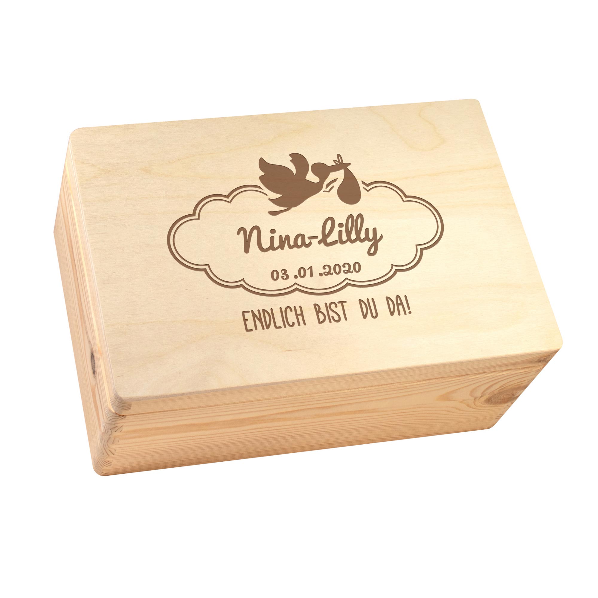 Erinnerungsbox zur Geburt Storch - Personalisierte Memory Box