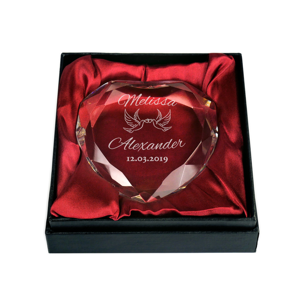 Herzkristall mit Gravur zur Hochzeit - Personalisiert