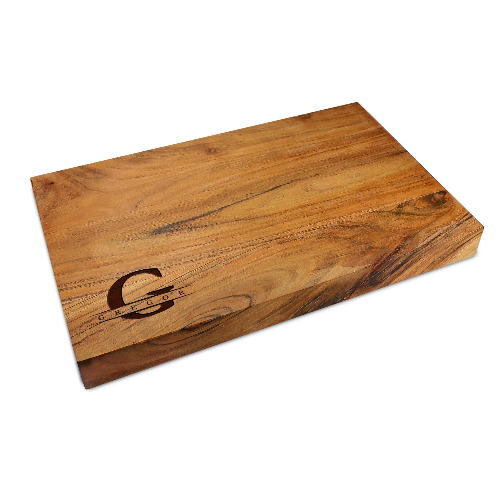 Personalisierter Schneideblock Akazie mit Griffmulden - Initial und Name