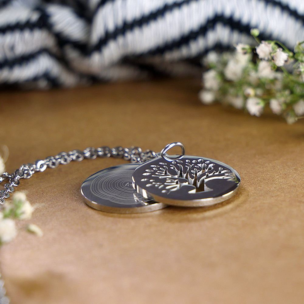 Kette mit Lebensbaum-Anhänger - Jahresringe - Silber