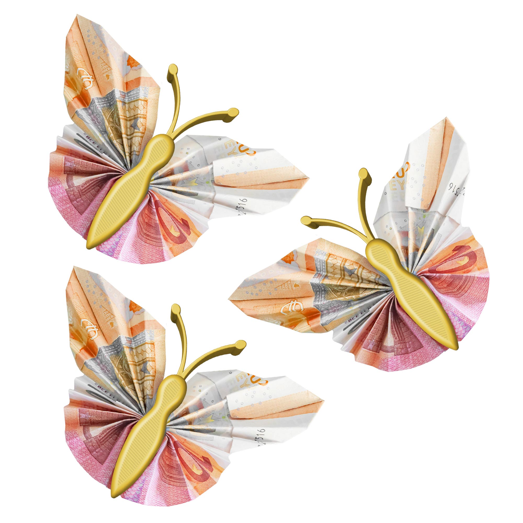 Geldgeschenk Schmetterling - 3er Set Geschenkverpackung für Geld in Gold