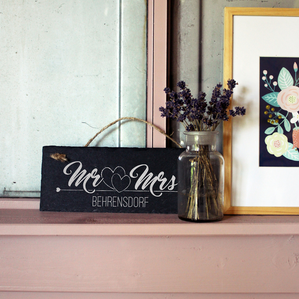 Schiefertafel mit Gravur - Mr & Mrs - Personalisiert