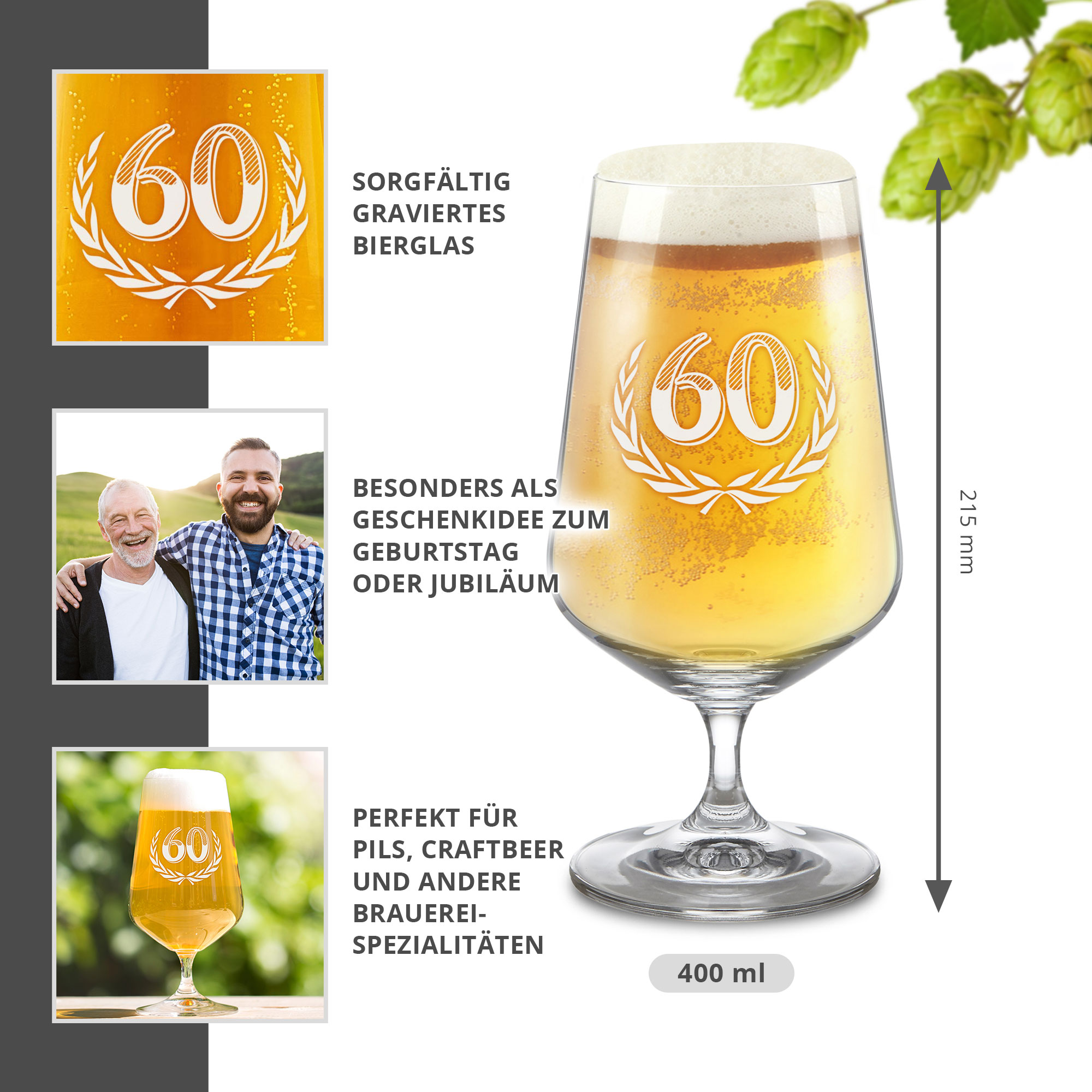 Bierglas mit Gravur zum 60. Geburtstag