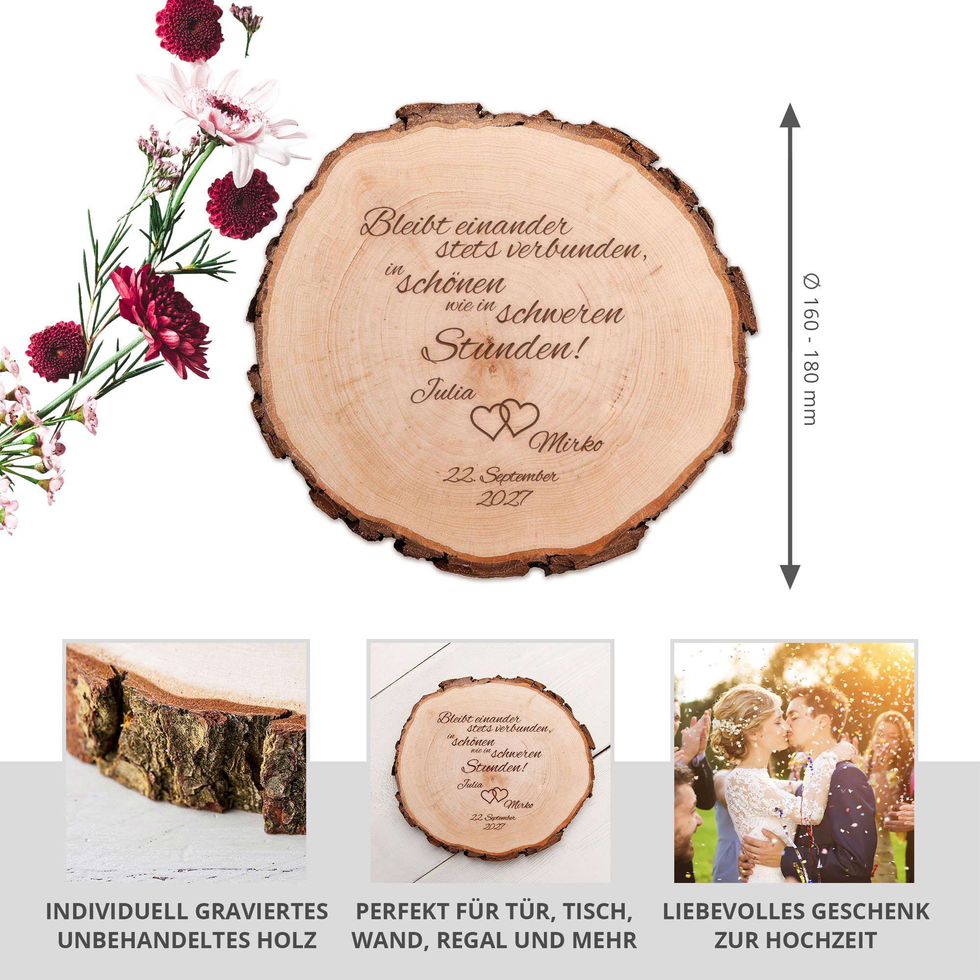 Baumscheibe mit Spruch zur Hochzeit