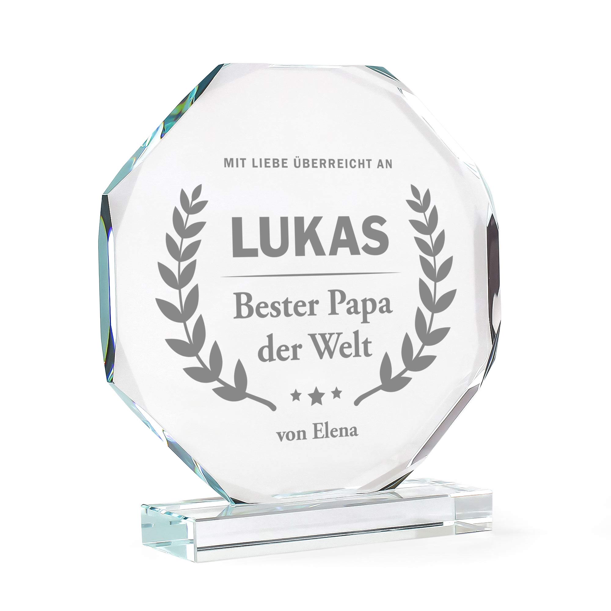 Gravierter Glaspokal Trophäe mit Facettenschliff - Bester Papa