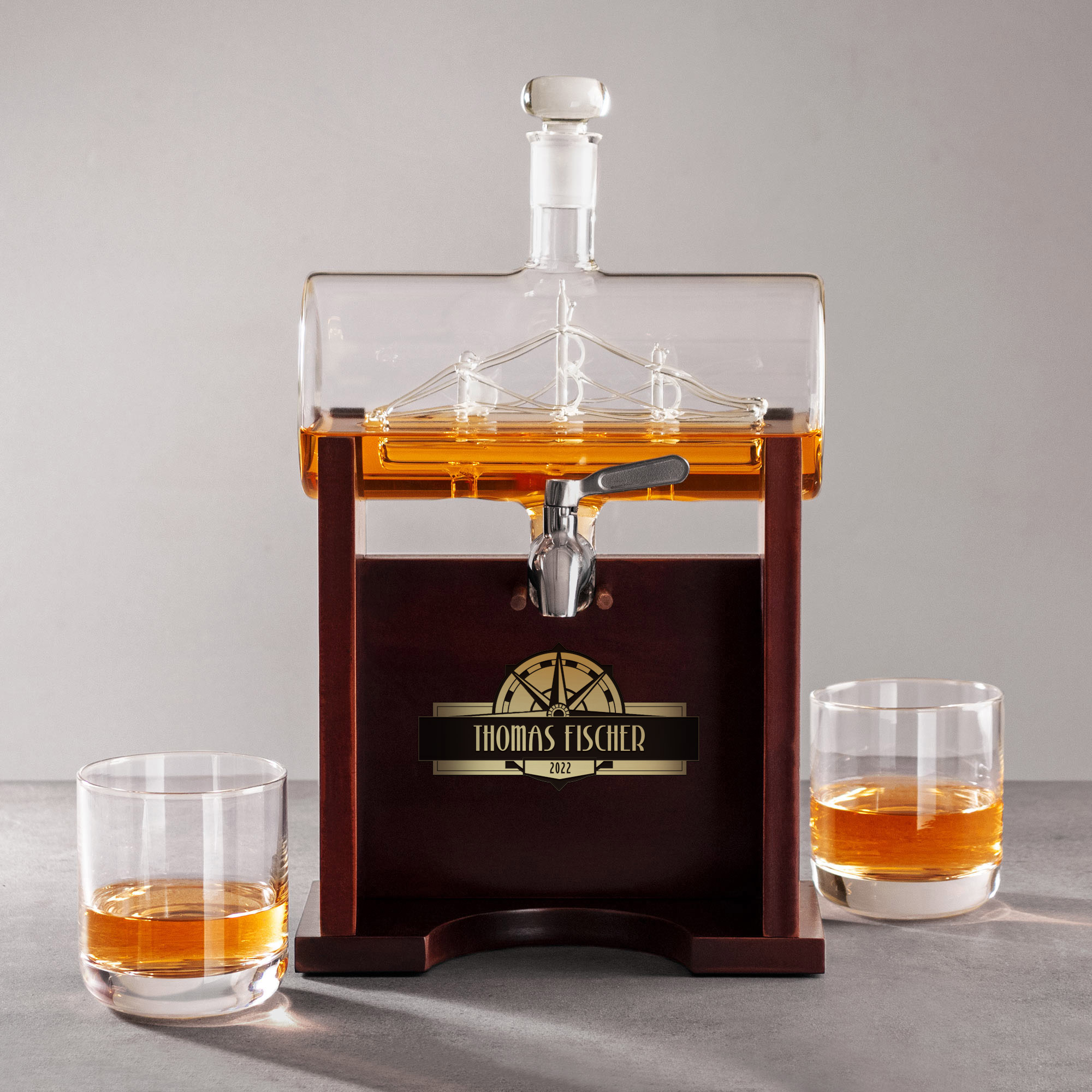 Whisky Set mit Gravur - Fass Karaffe mit 2 Gläsern