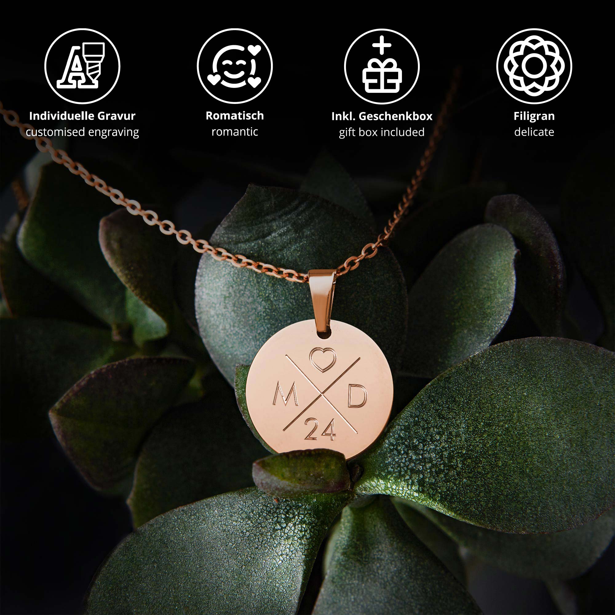 Kette mit Liebesinitialen Anhänger - Roségold