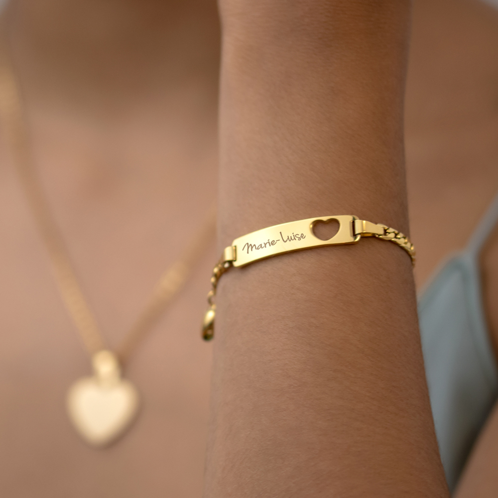 Armband mit Gravur - Name - Herz - Gold