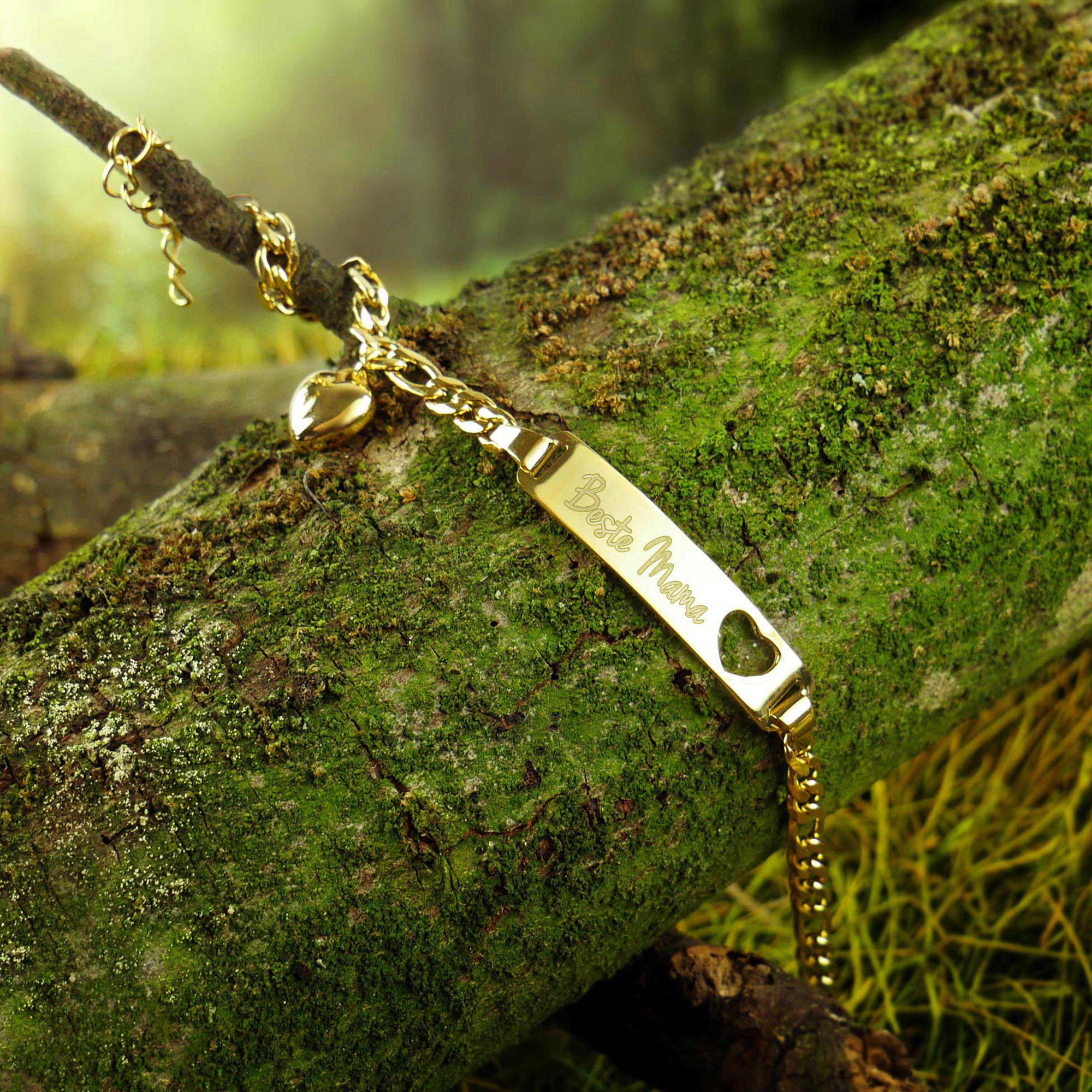 Graviertes Gold Armband mit Herzstanze - Beste Mama