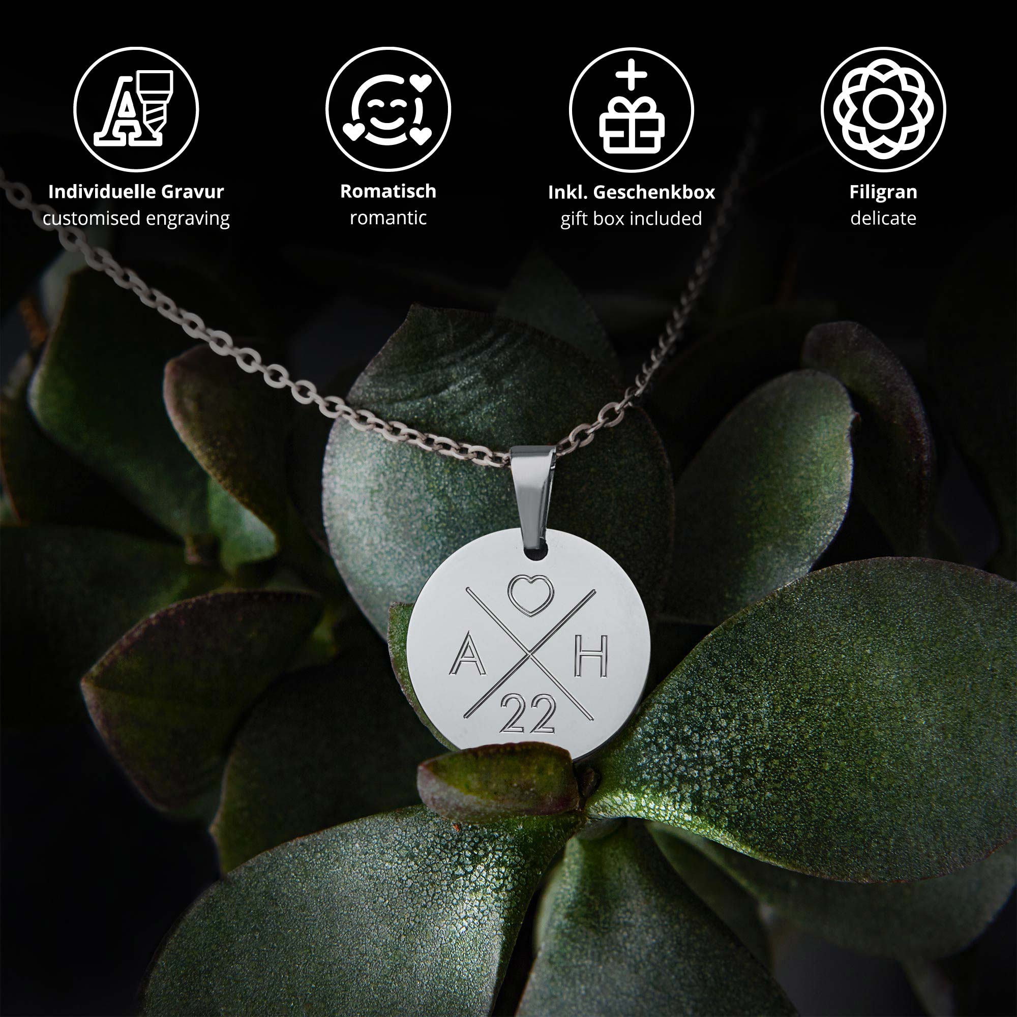 Kette mit Liebesinitialen Anhänger - Silber