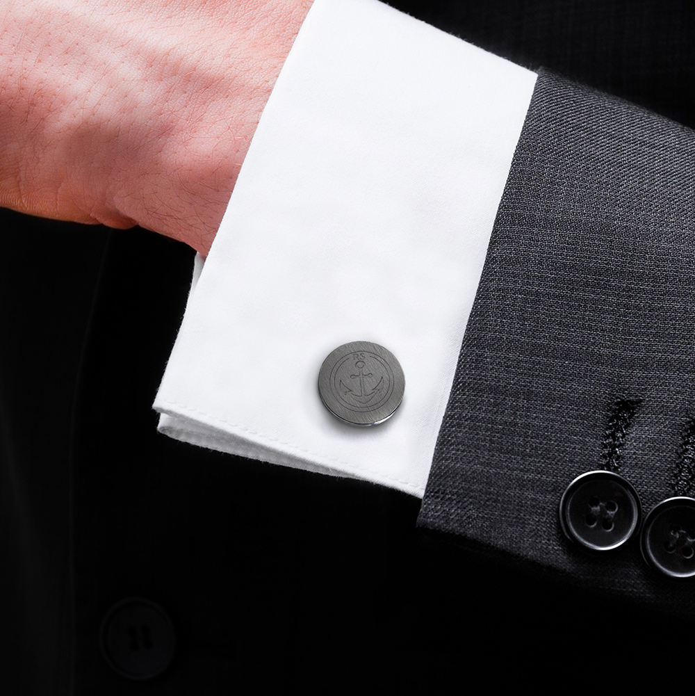 Runde Manschettenknöpfe Silber - Anker - personalisiert