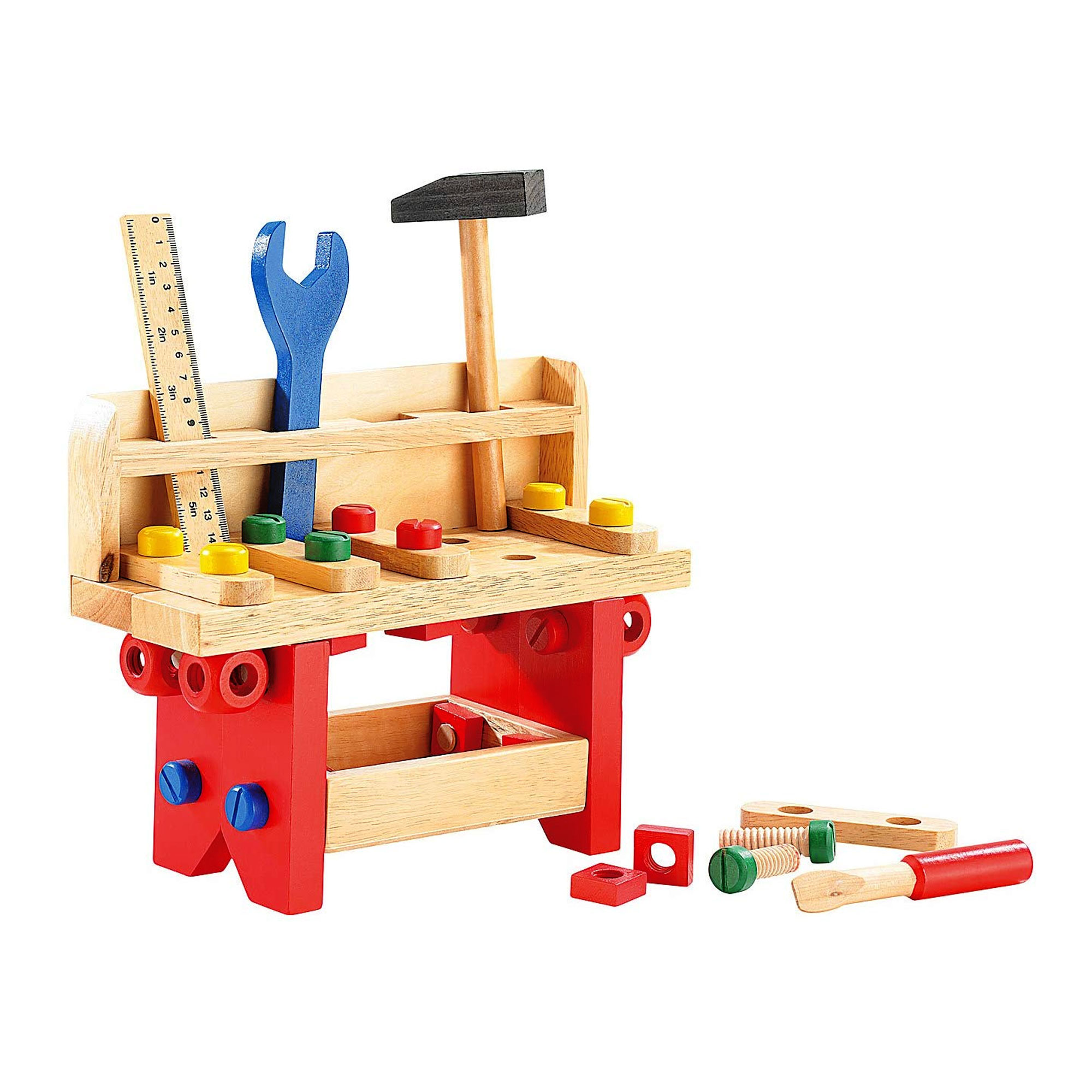 Kinder Werkbank aus Holz, Kinder Werktisch mit 51 Zubehörteilen, Kleine Kinder-Werkzeugbank zum Spielen, Werkstatttisch mit Kinderwerkzeug