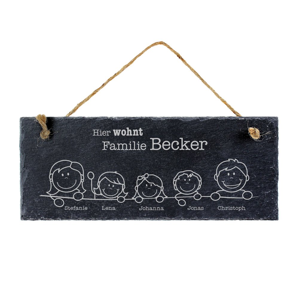 Schiefertafel mit Gravur - Hier wohnt - personalisiert, Schiefertafel mit Gravur - Hier wohnt - personalisiert, Schieferplatten Deko, Geschenke für E