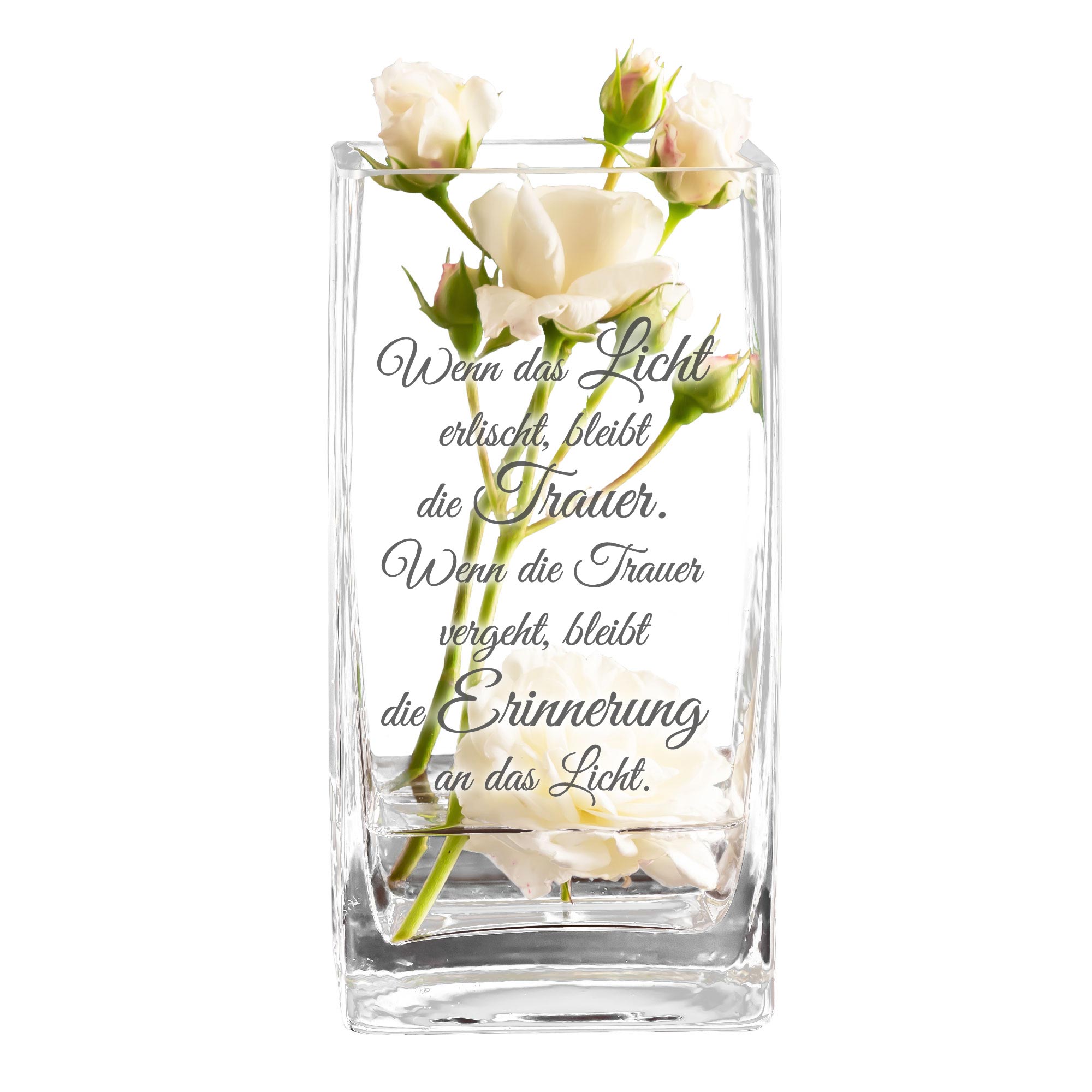 Eckige Vase mit Gravur - Trauerspruch