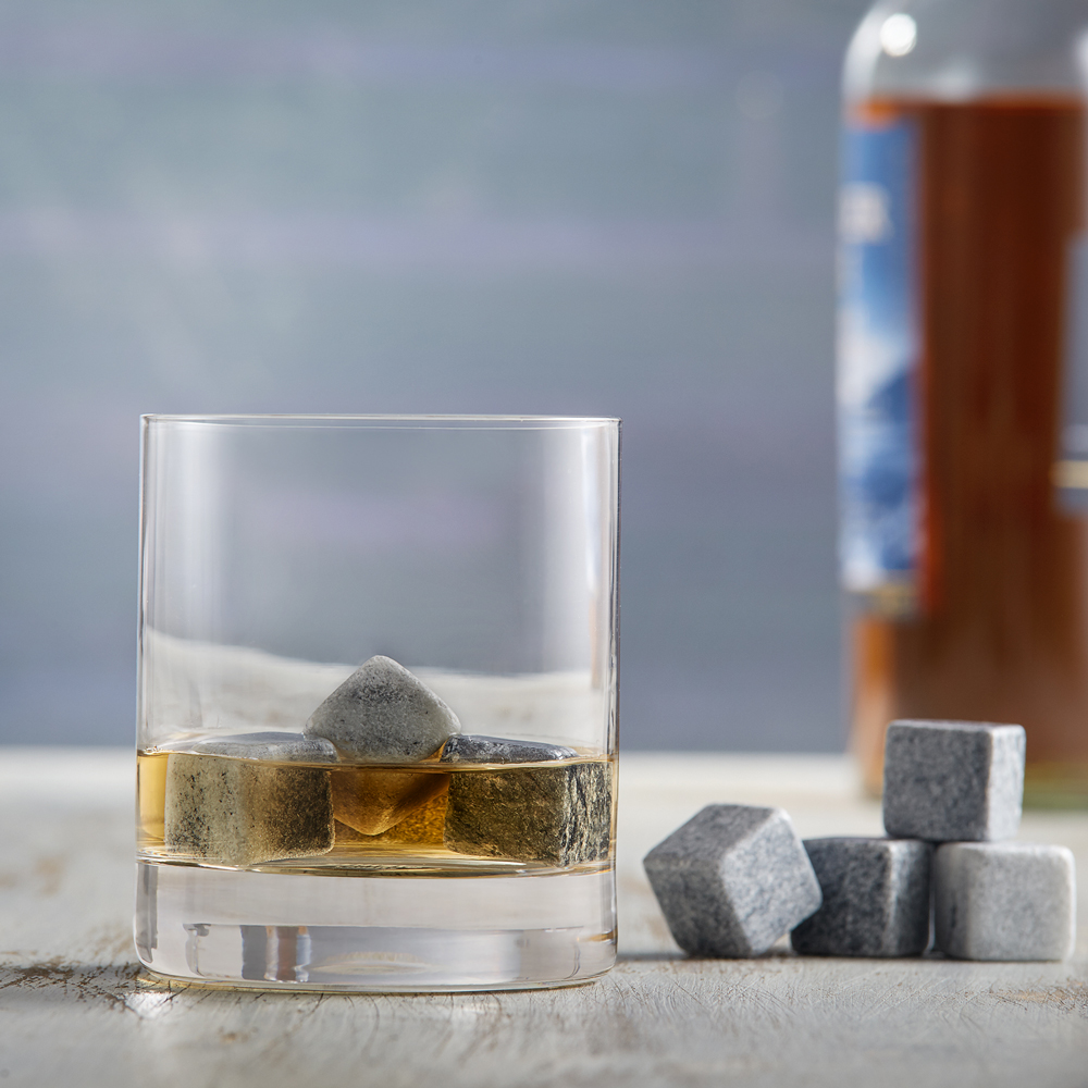 Whiskysteine in Holzbox mit Gravur - Banderole - personalisiert