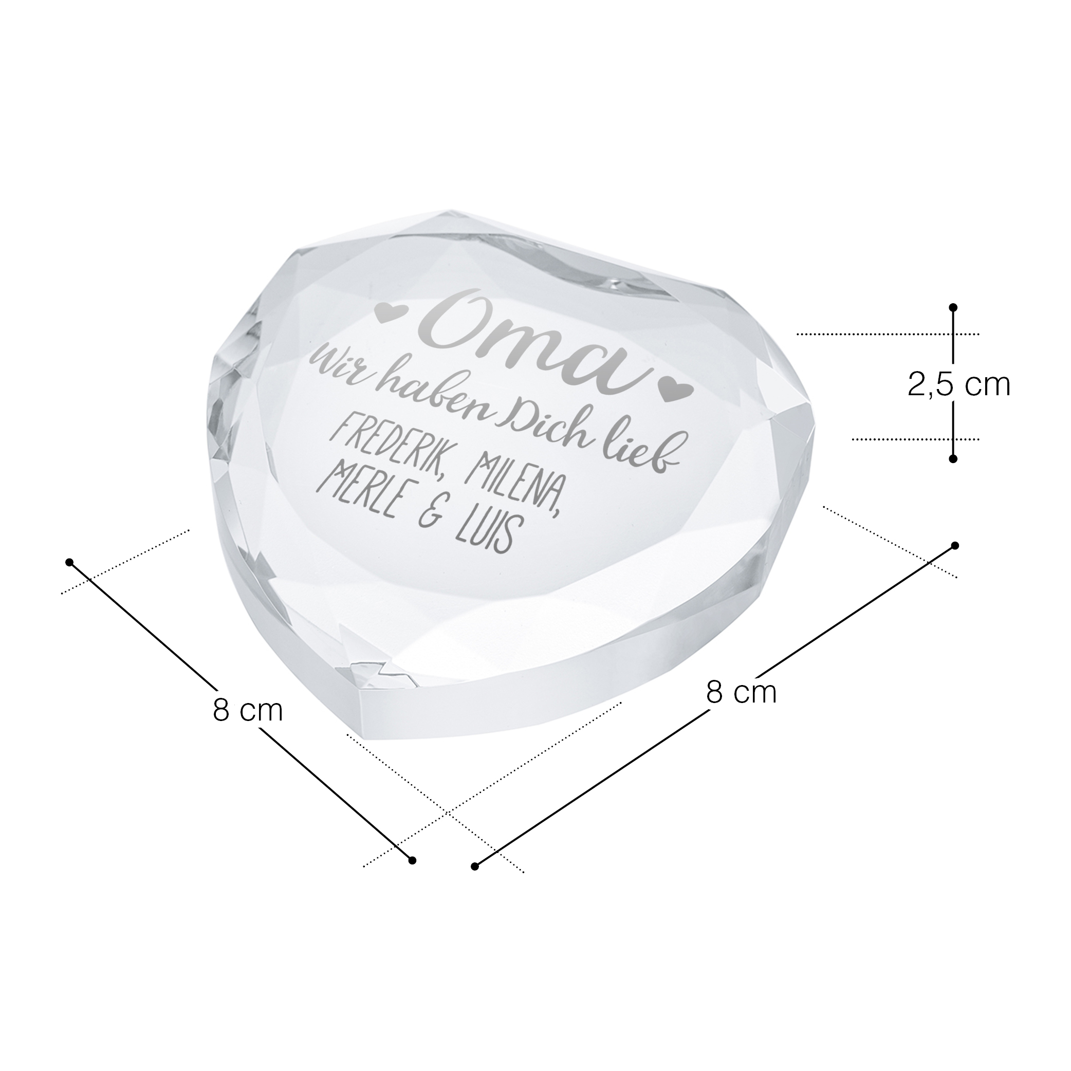 Herzkristall aus Glas für Oma - Personalisiert