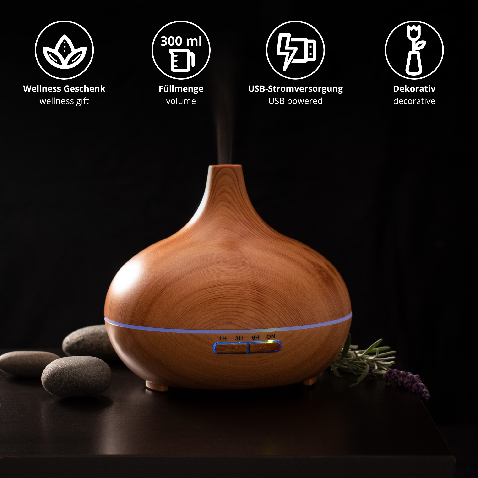 Raumbefeuchter mit Aroma Diffusor und Farbwechsel