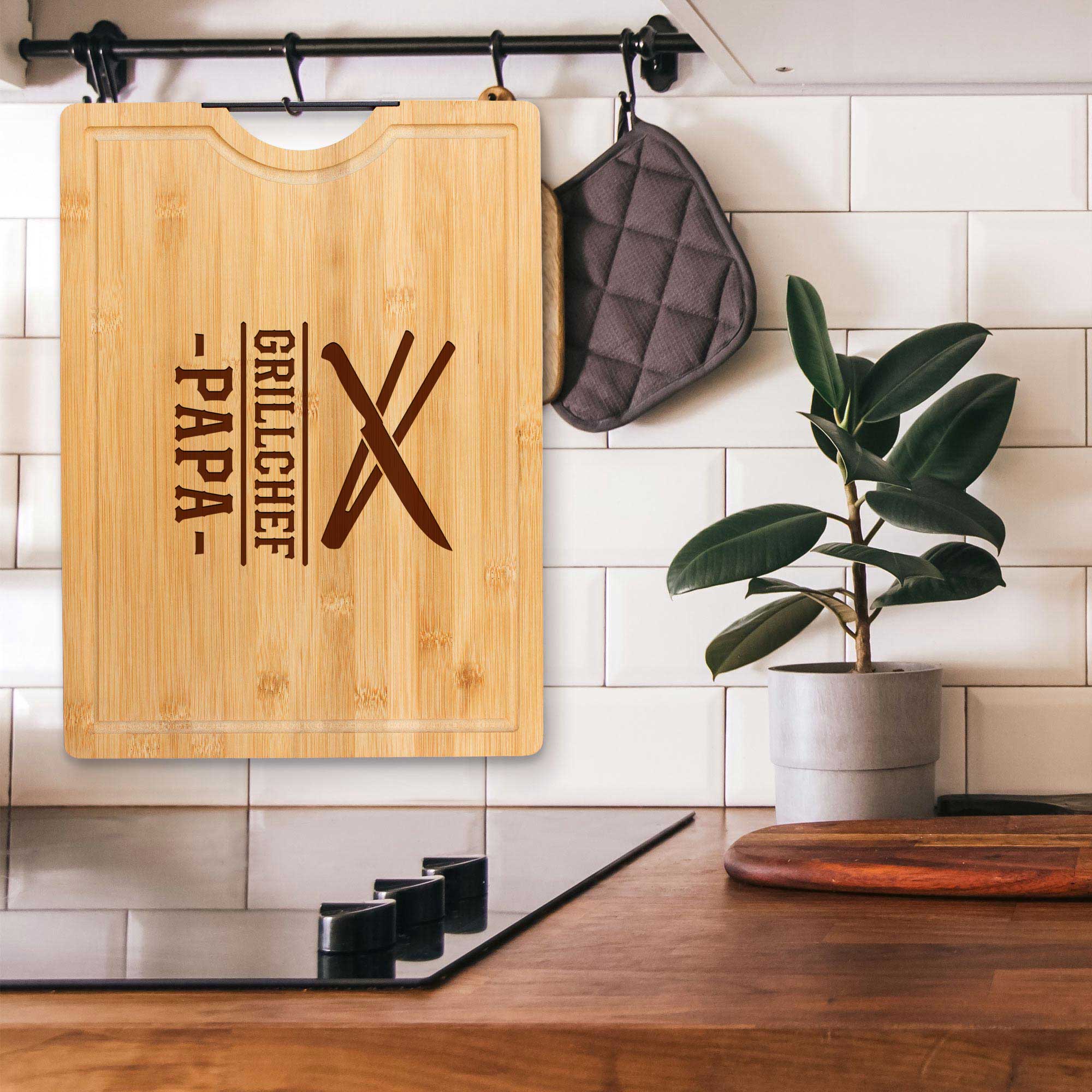 Bambusholz Schneidebrett mit Gravur Grillchef - Grillbrett für Papa