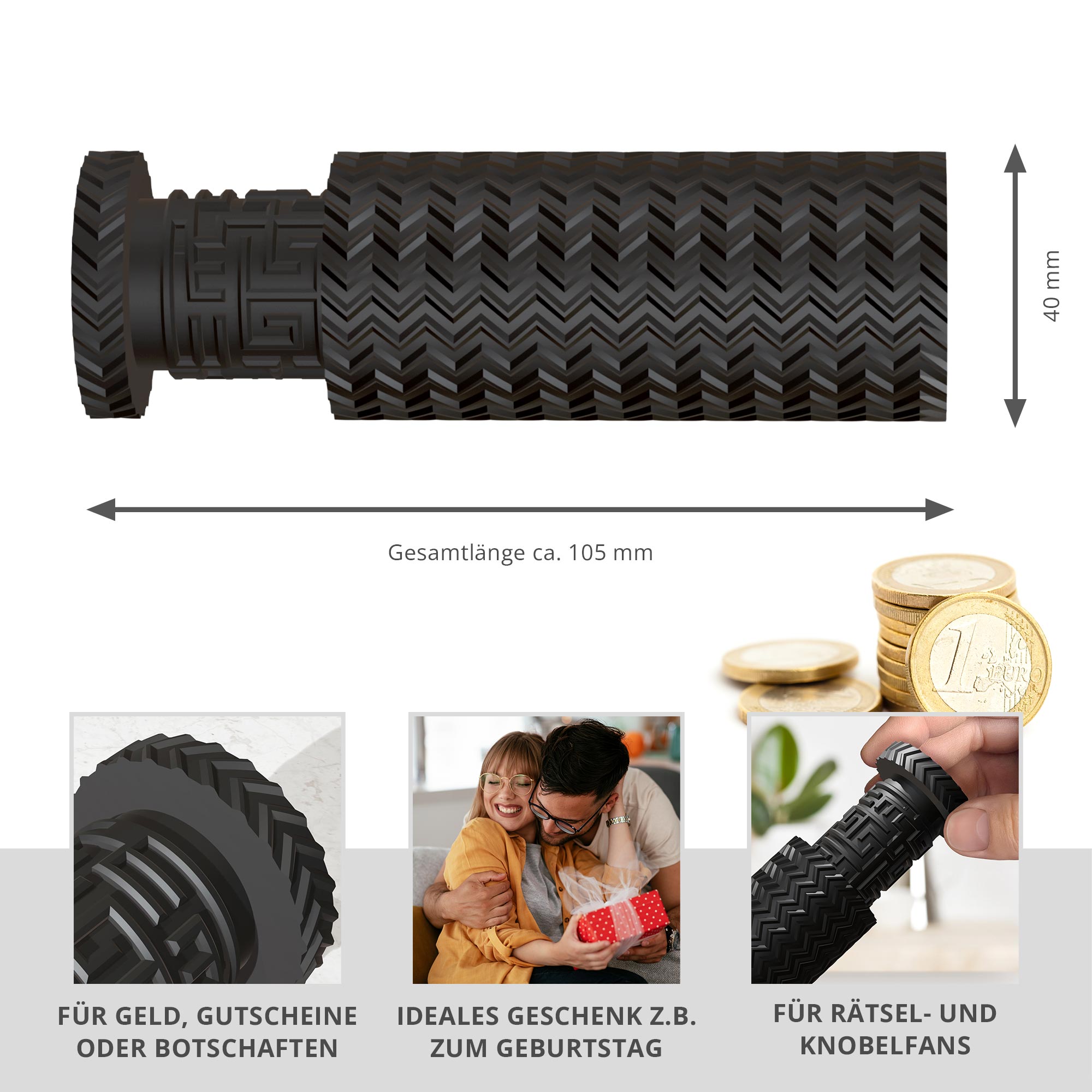 Labyrinthbox Röhre in Schwarz – originelle Geschenkverpackung