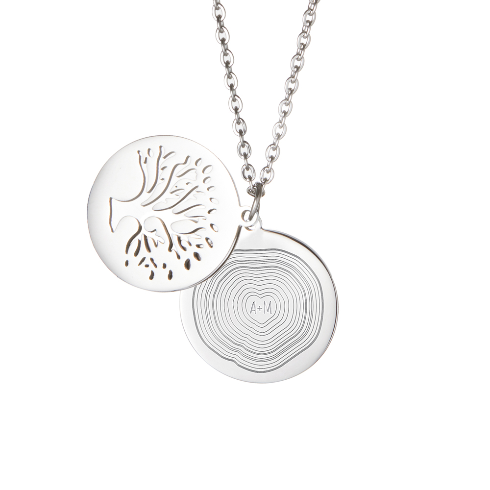 Kette mit Lebensbaum-Anhänger - Jahresringe - Silber