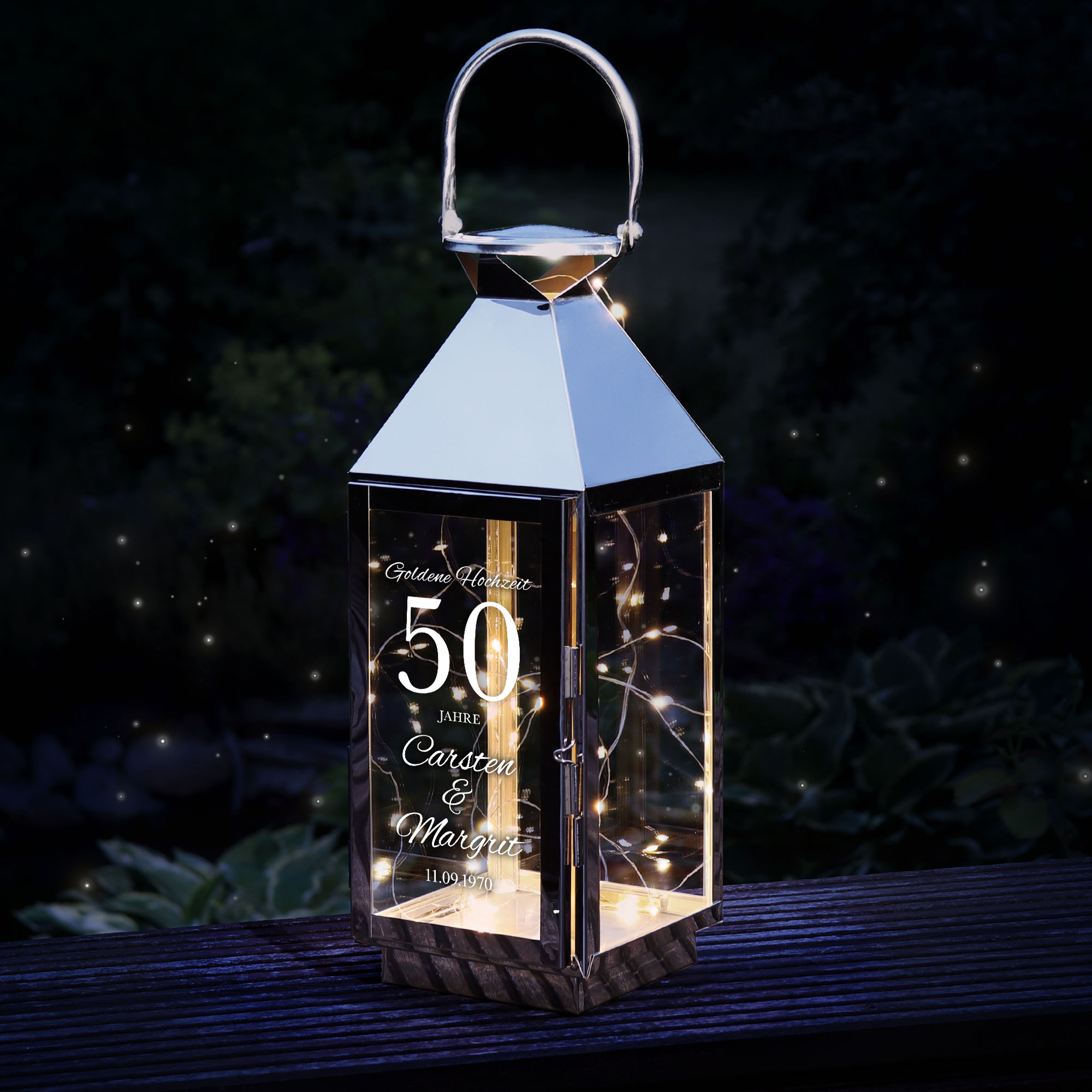 Silber Laterne mit Gravur zur Goldenen Hochzeit - Personalisiert