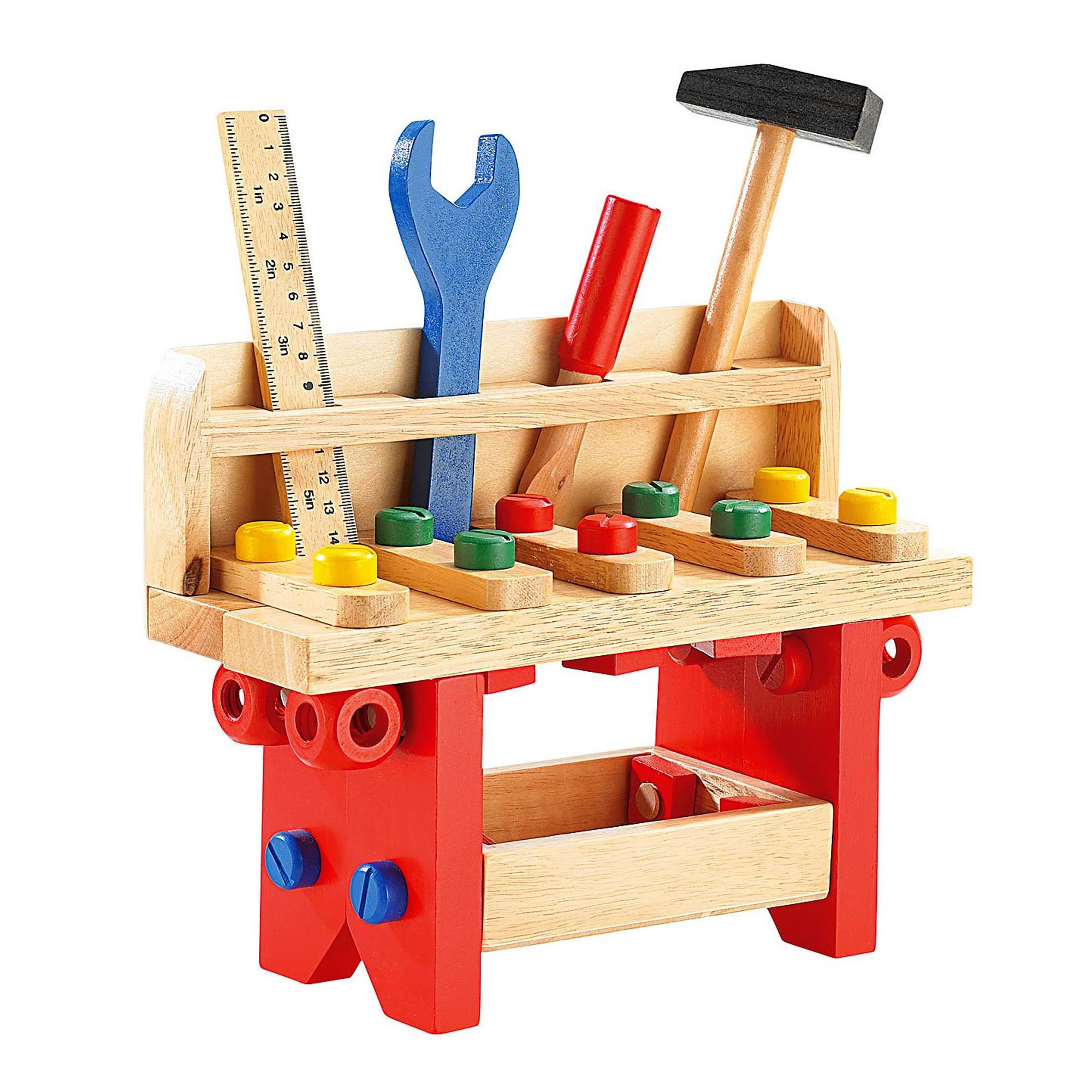 Kinder Werkbank aus Holz, Kinder Werktisch mit 51 Zubehörteilen, Kleine Kinder-Werkzeugbank zum Spielen, Werkstatttisch mit Kinderwerkzeug