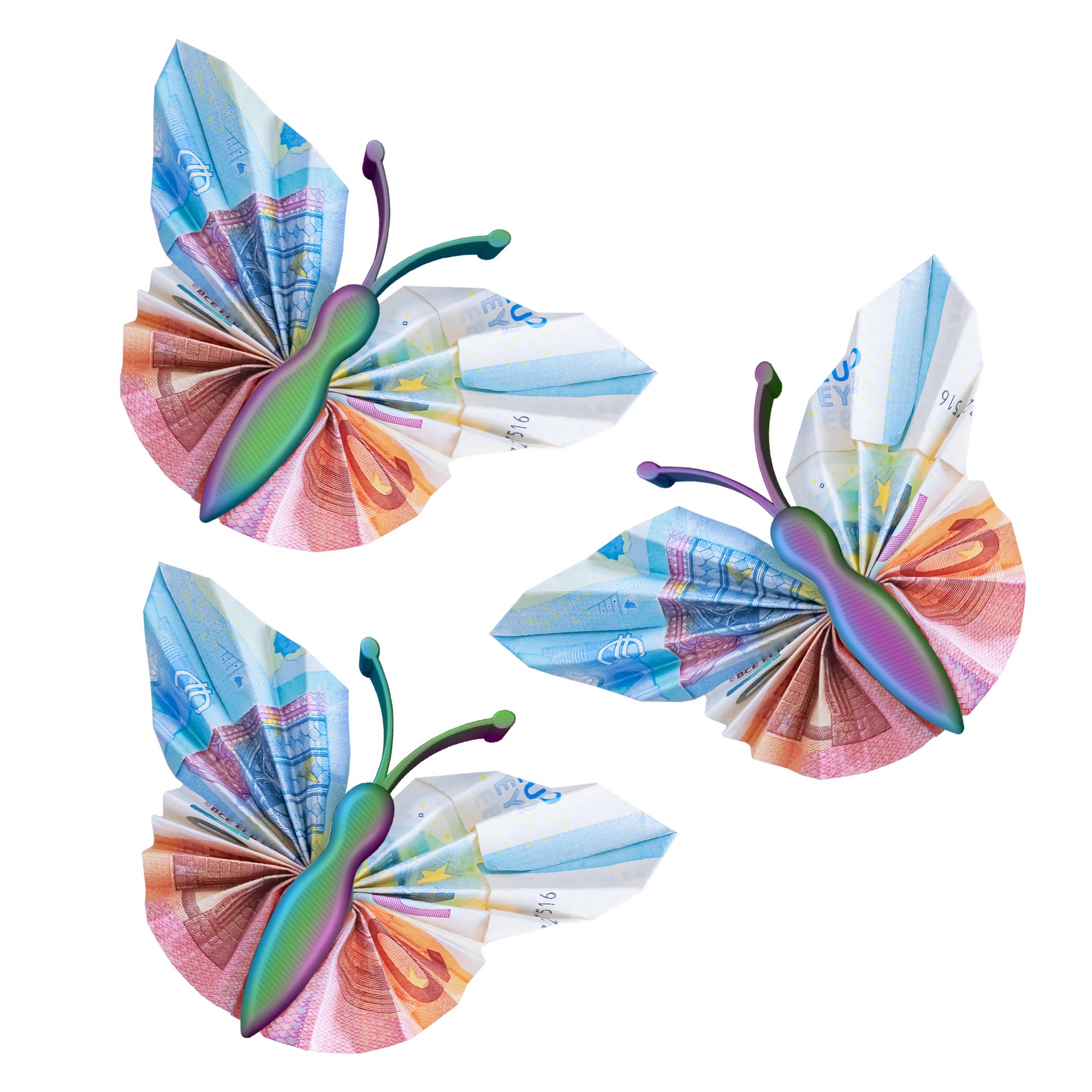 Geldgeschenk Schmetterling - 3er Set Geschenkverpackung für Geld mit Farbverlauf