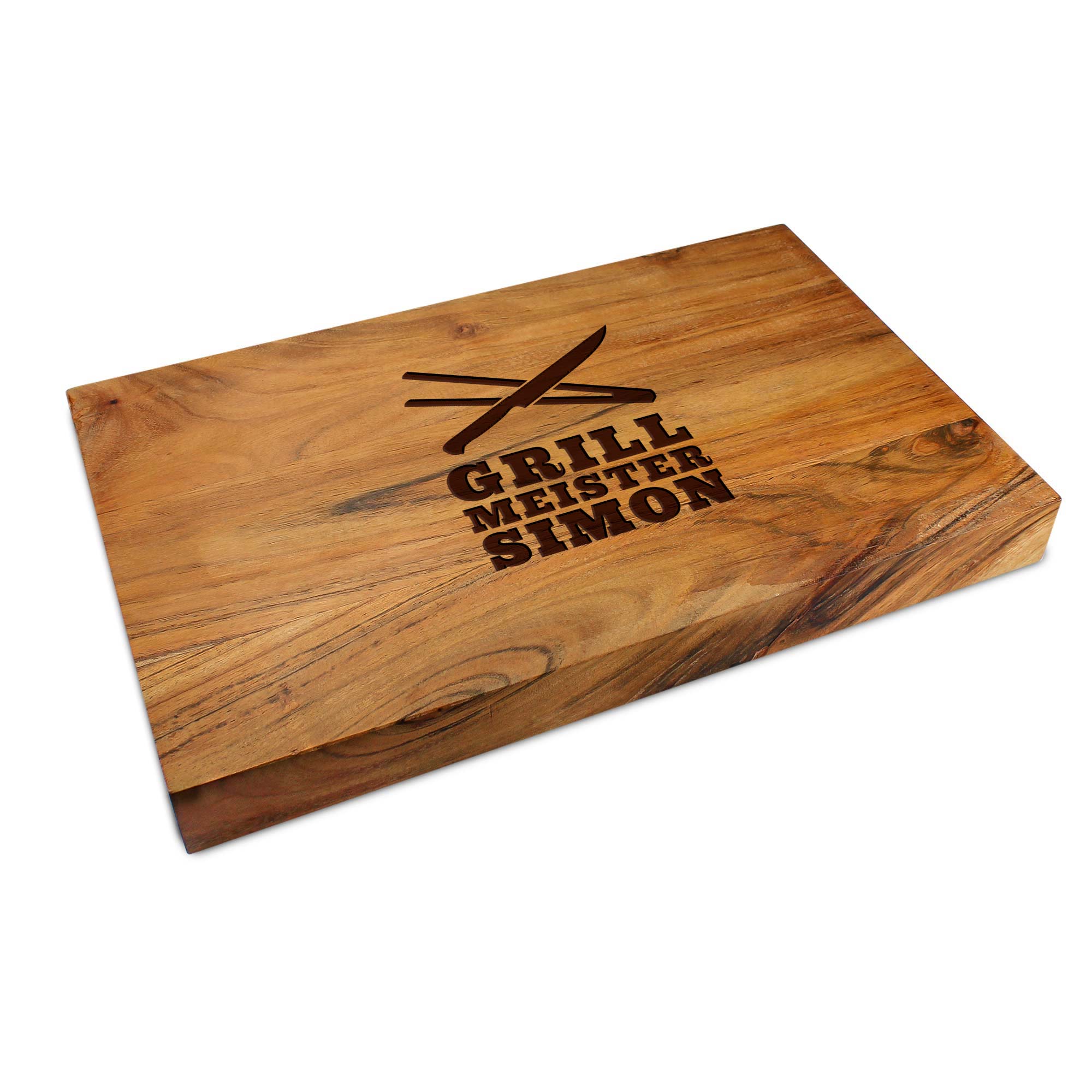 Personalisierter Schneideblock Akazie mit Griffmulden - Grillmeister