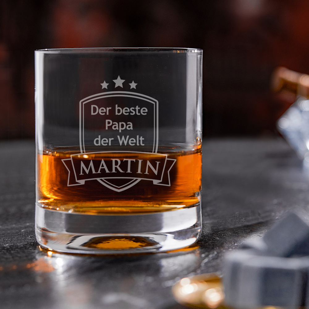 Whiskyglas mit Gravur für Papa - Wappen - personalisiert