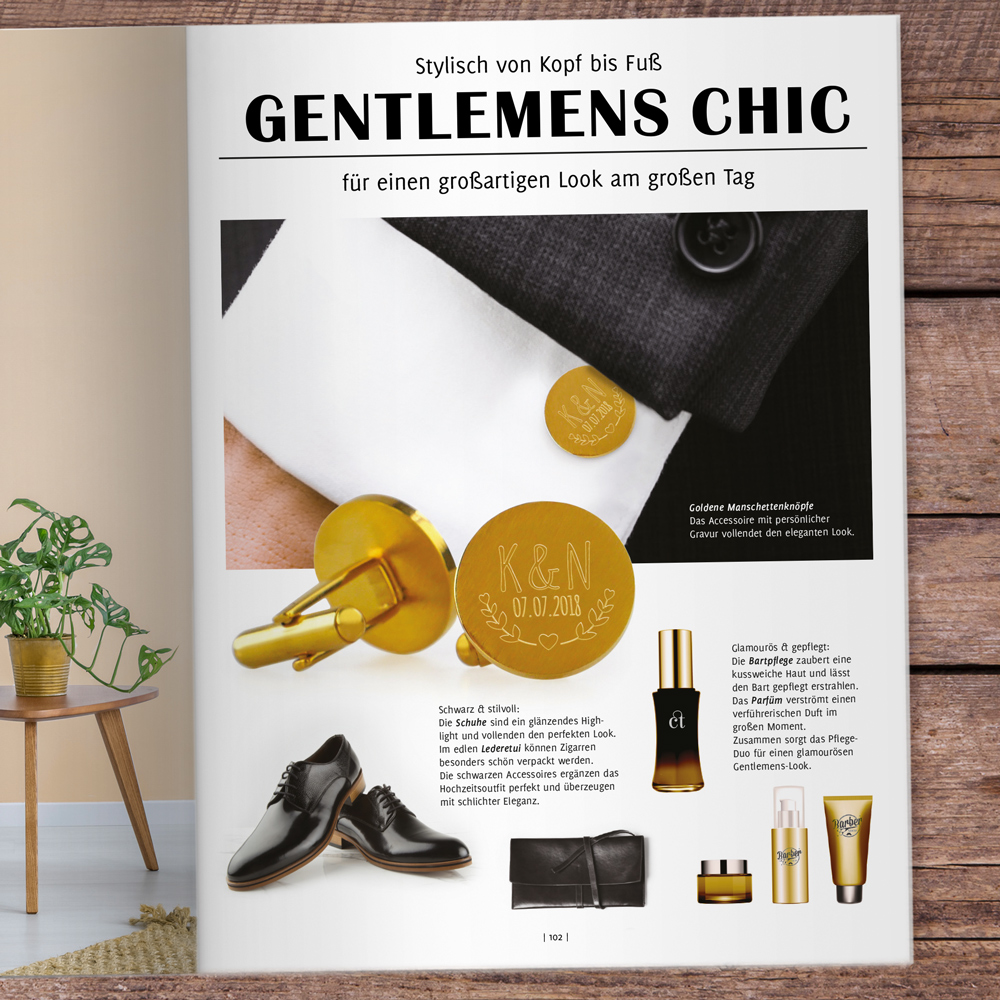Manschettenknöpfe Gold zur Hochzeit - Ranken - personalisiert