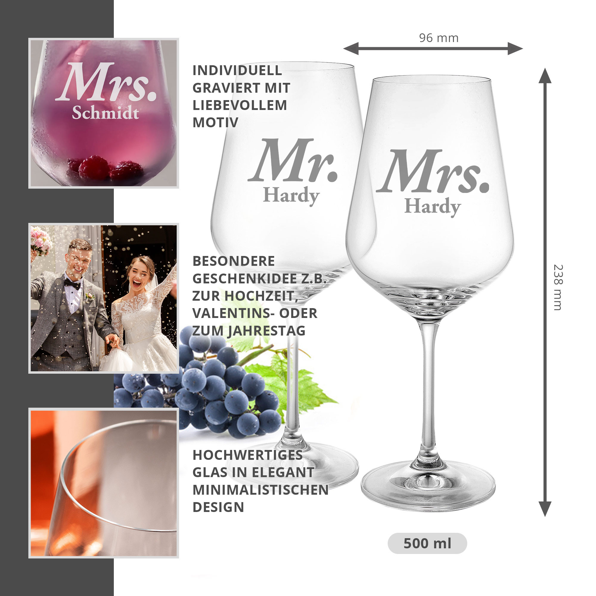 2er Set Weingläser mit Gravur zur Hochzeit - Mr & Mrs - personalisiert