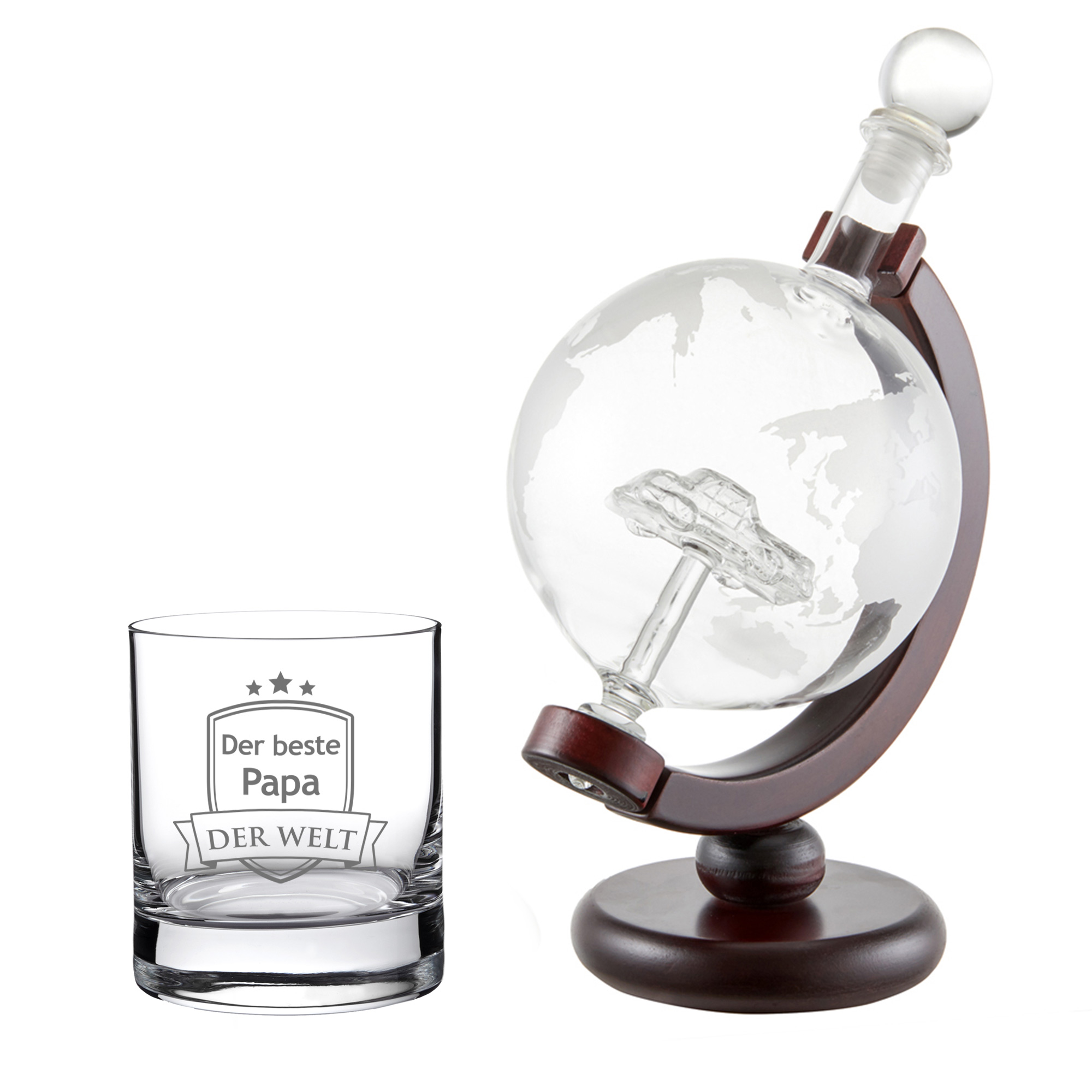 Whiskyset Karaffe Globus Auto und Tumbler Bester Papa