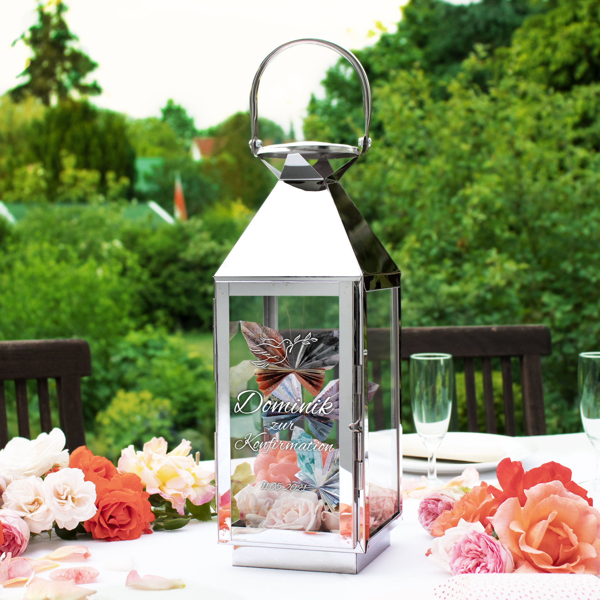 Silber Laterne mit Gravur zur Konfirmation - Personalisiert