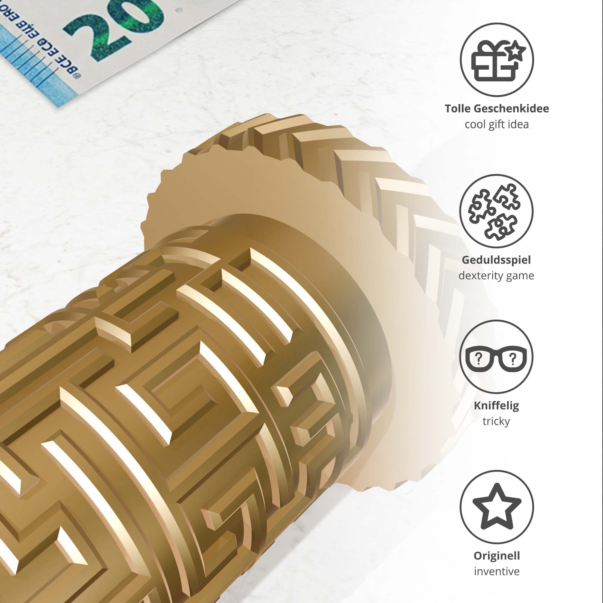 Labyrinthbox Röhre in Gold – originelle Geschenkverpackung