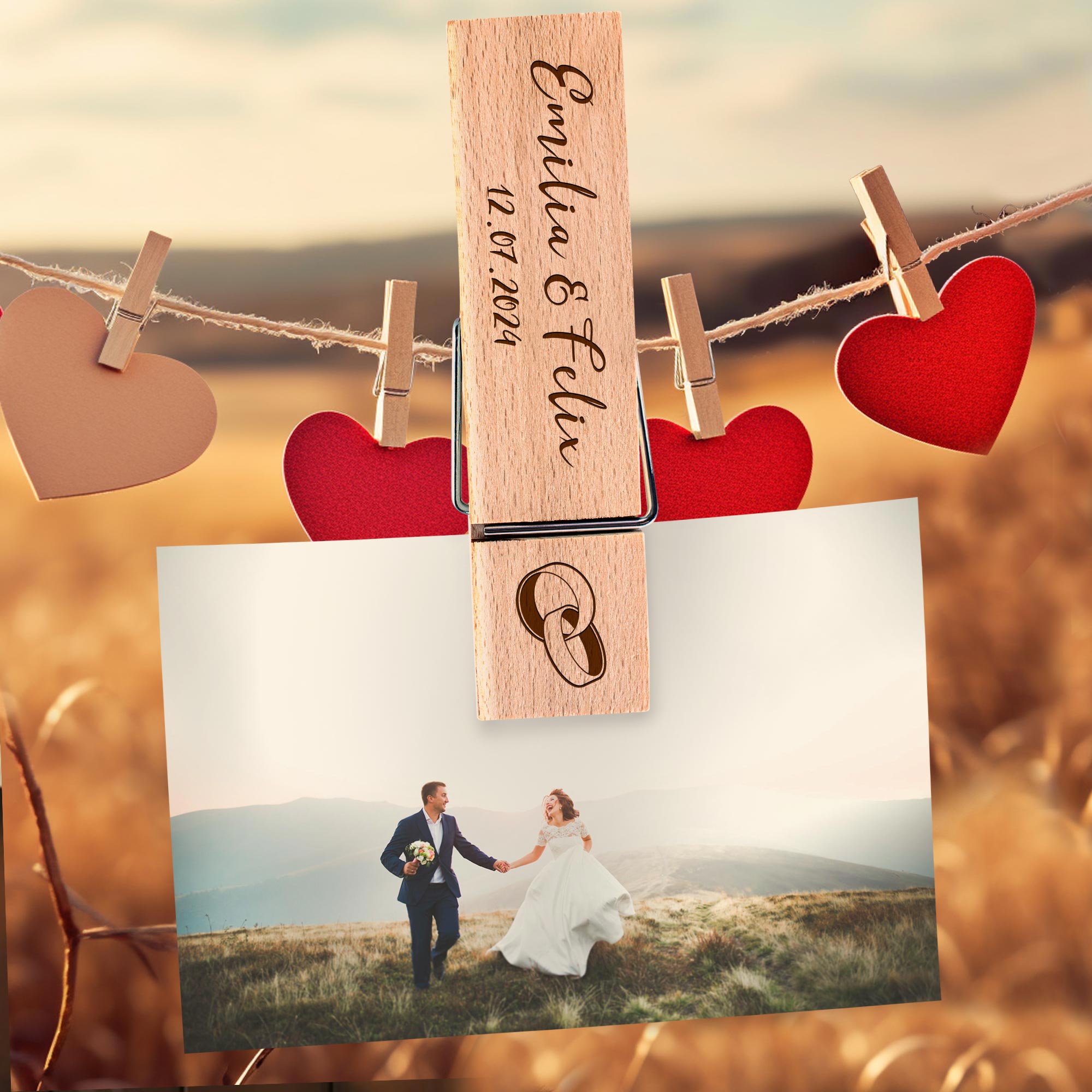 Große Geldklammer mit Gravur zur Hochzeit - Ringe