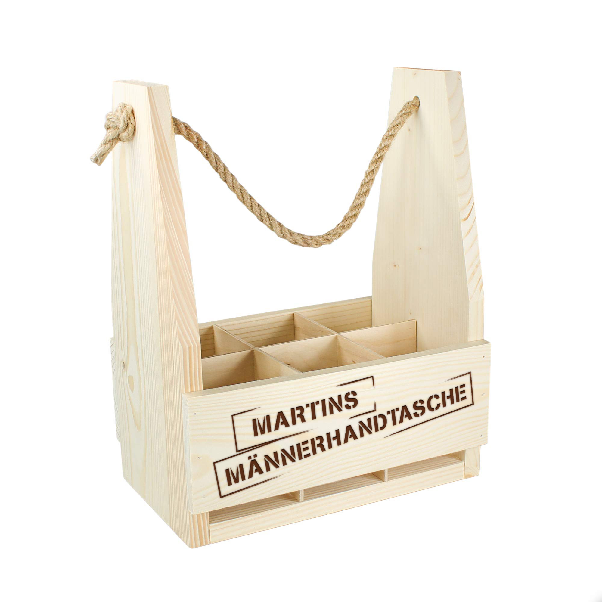 Flaschenträger 6-Fach aus Holz mit Gravur - Männerhandtasche