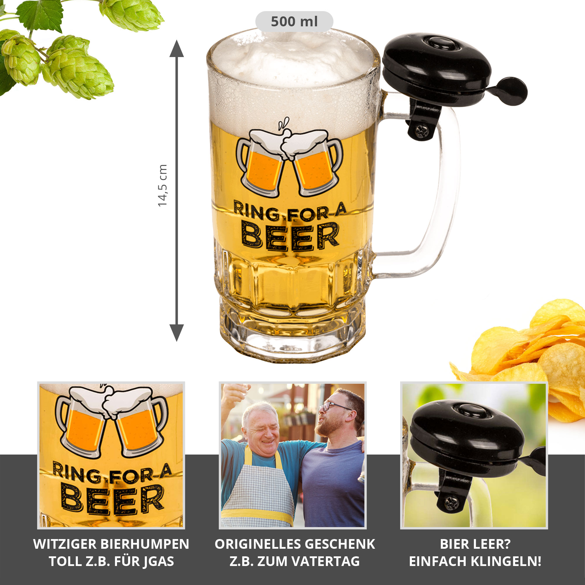 Bierglas mit Klingel - 0,5l Bierkrug