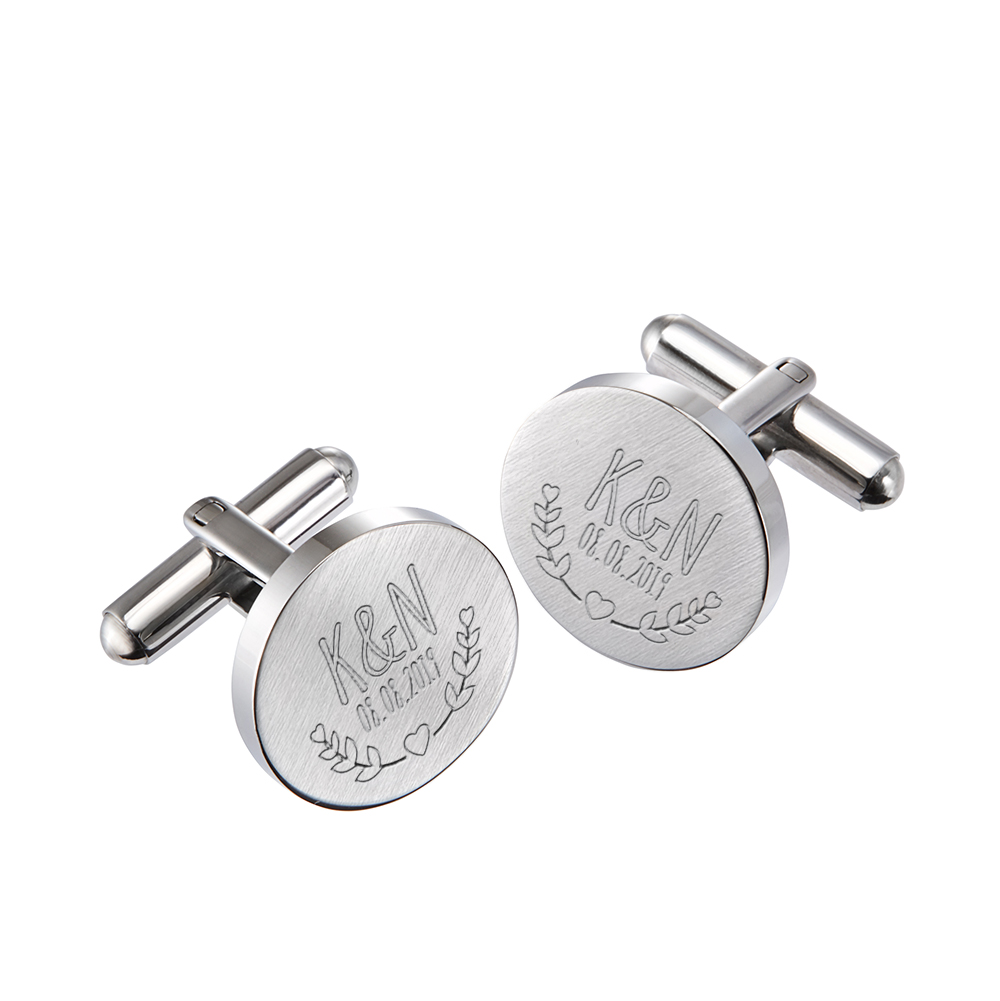 Manschettenknöpfe Silber zur Hochzeit - Blätter - personalisiert