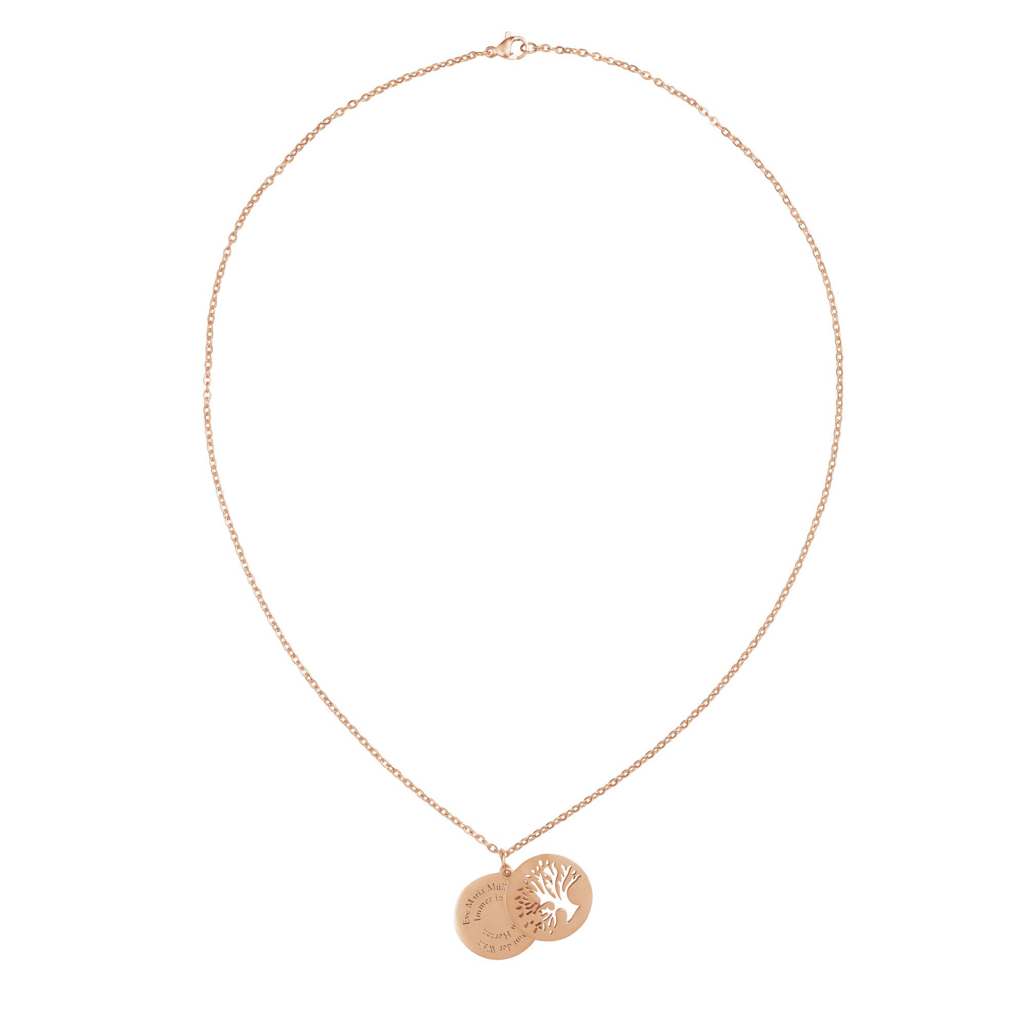 Kette Roségold mit Gravur und 2 Anhängern - Lebensbaum