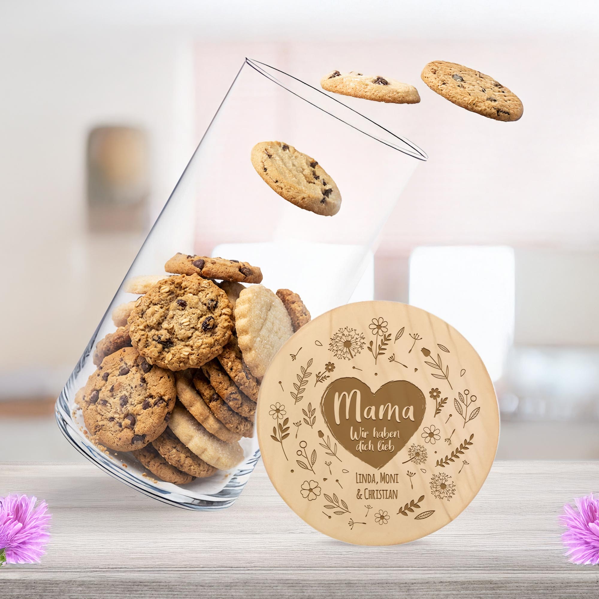Vorratsglas mit Gravur - Blumenherz für Mama