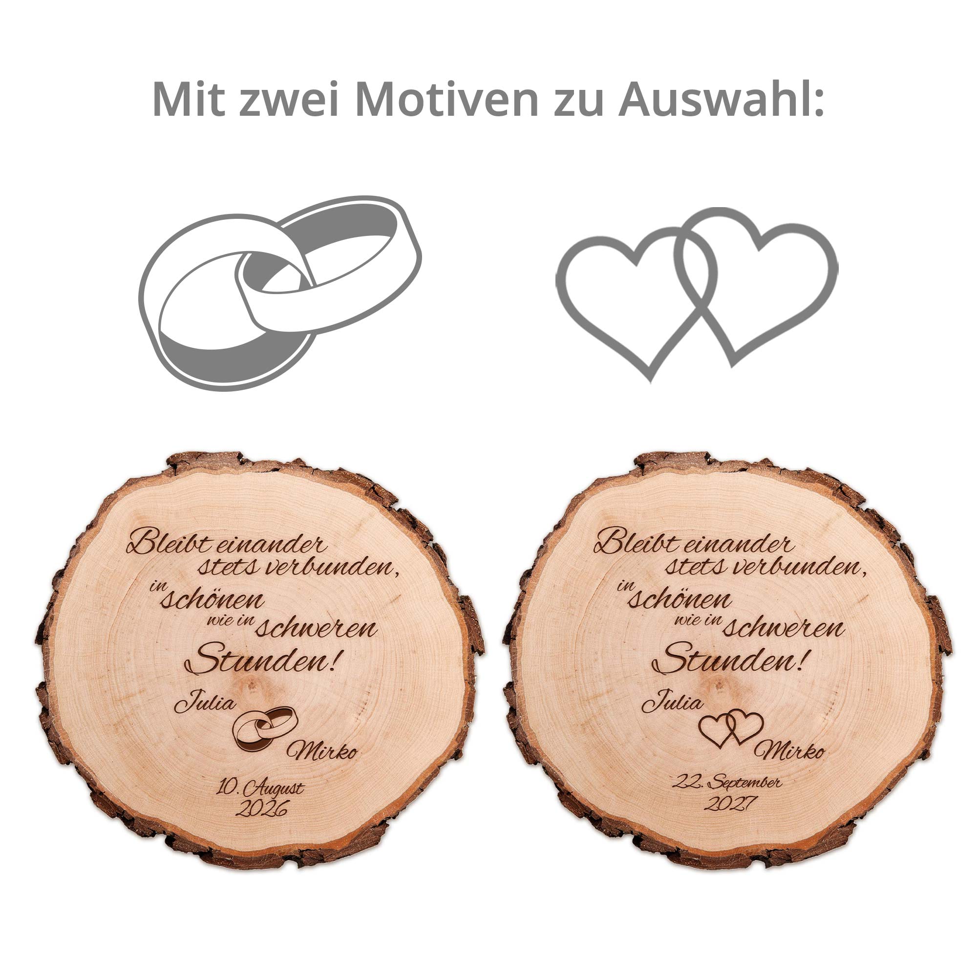Baumscheibe mit Spruch zur Hochzeit