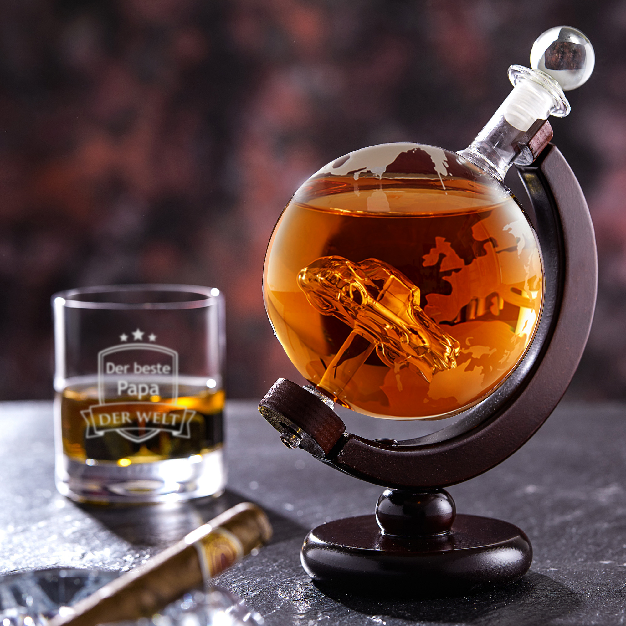 Whiskyset Karaffe Globus Auto und Tumbler Bester Papa