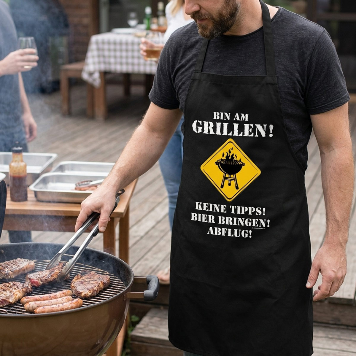 Bedruckte Grillschürze - mit lustigem Spruch "BIN AM GRILLEN! KEINE TIPPS!"