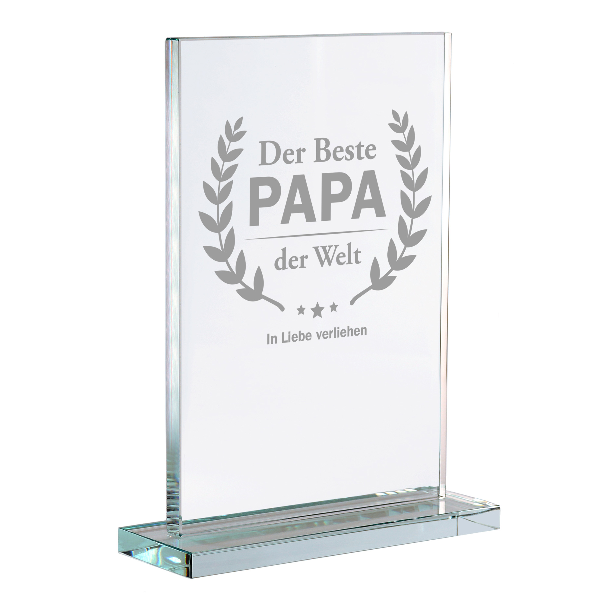 Pokal aus Glas für Papa, Gravierte Glasdeko als Vatertagsgeschenk, Glastrophäe mit Gravur für den Vater, Trophäe aus Glas als Geschenk zum Vaterta