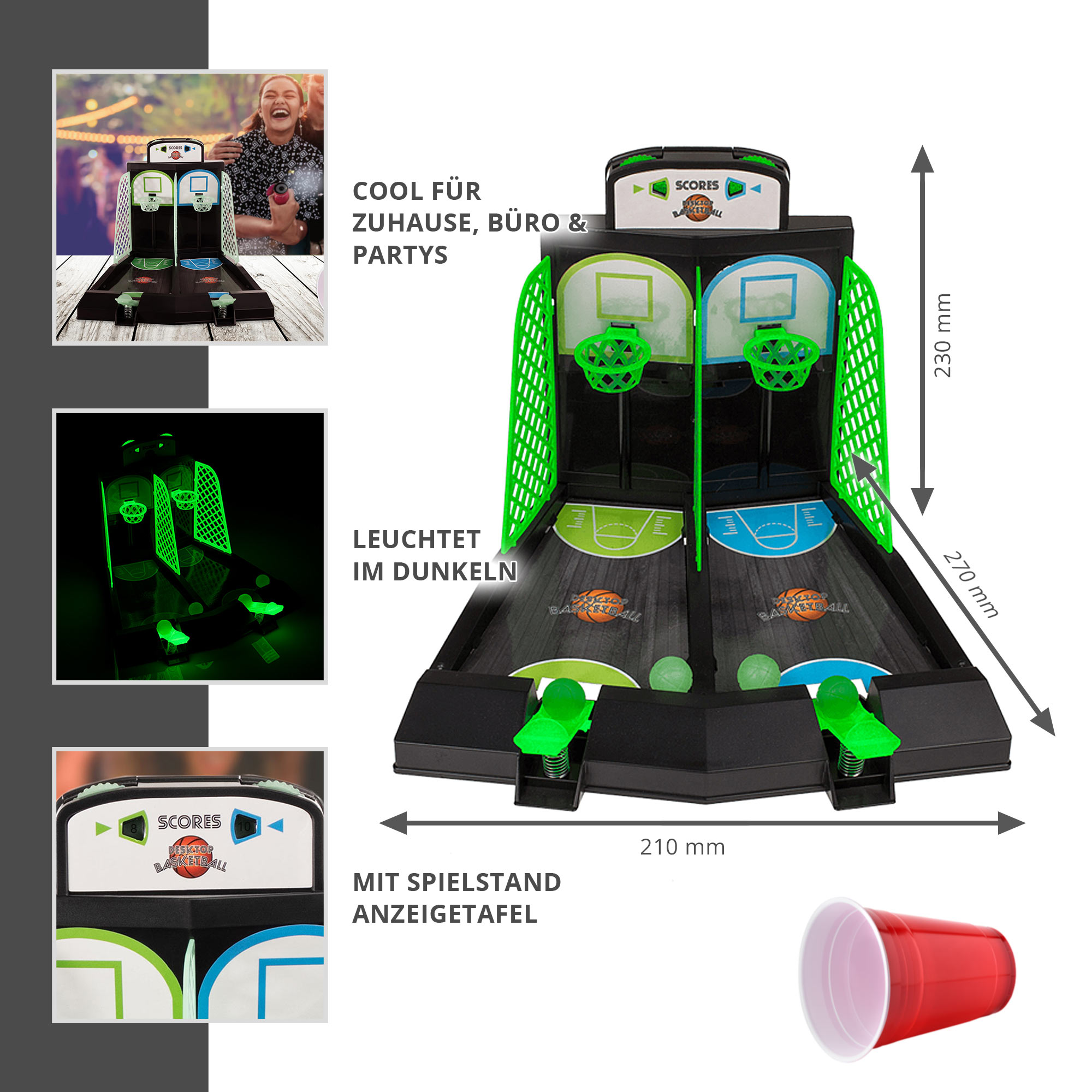 Basketball Shooting Partyspiel Set,Slam Dunk Basketball Set als Trinkspiel, Neon Basketball Tischspiel für Partys, Drinking Basketball Spiel für zwe